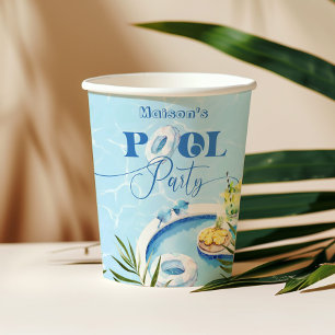 Pool birthday party blue swimming paper cups