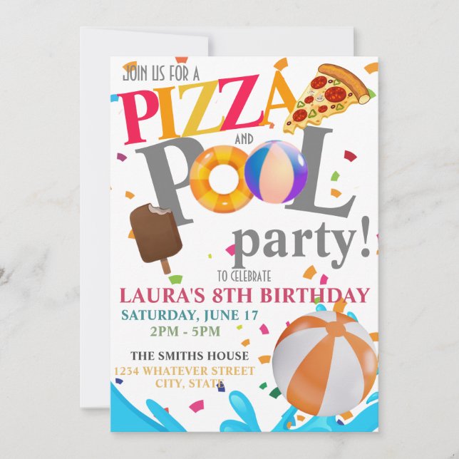 Pool Birthday Party Custom Invitation (Front)