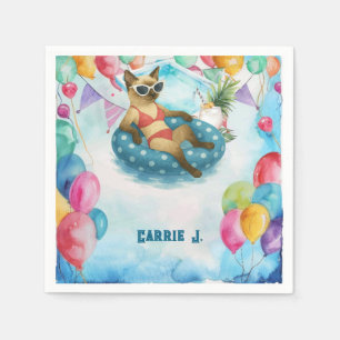 Pool Birthday Party for Cat Lovers   Napkin