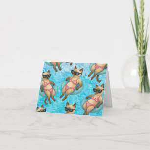 Pool Birthday Party for Cat Lovers  Thank You Card