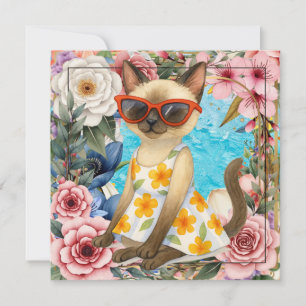 Pool Birthday Party for Cat Lovers  Thank You Card