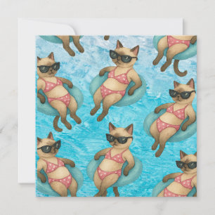 Pool Birthday Party for Cat Lovers  Thank You Card