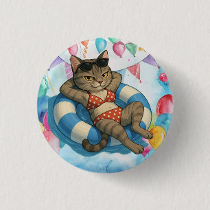Pool Birthday Party for Siamese Cat Lovers  3 Cm Round Badge