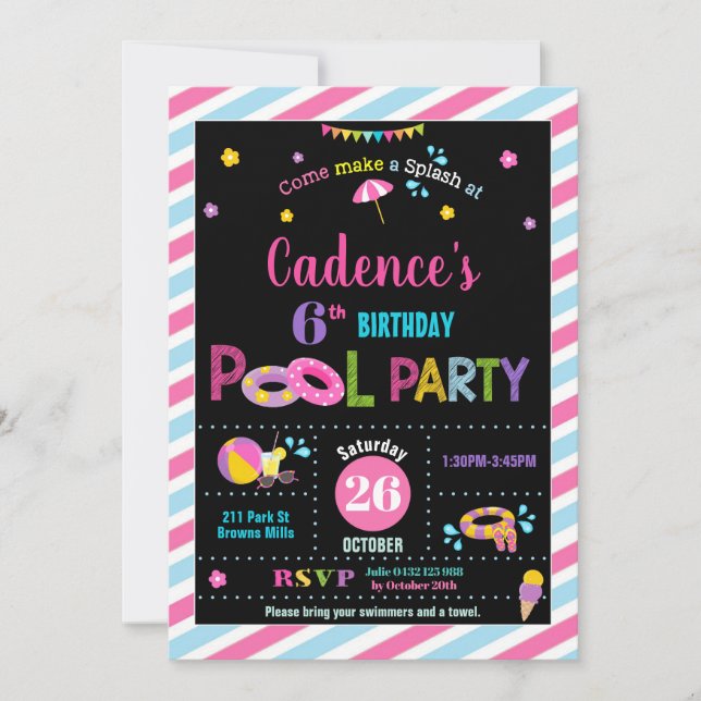 Pool Birthday Party Girl Invitation (Front)