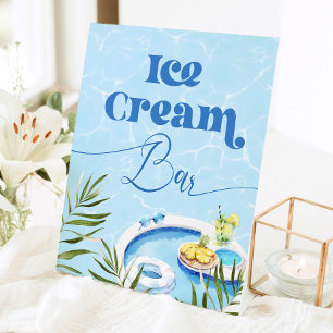 Pool birthday party Ice Cream Bar Pedestal Sign