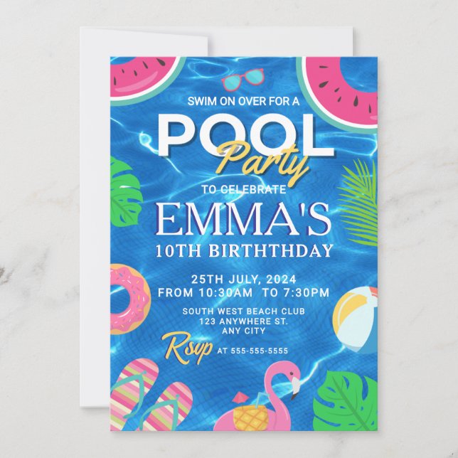 Pool Birthday Party Invitation (Front)