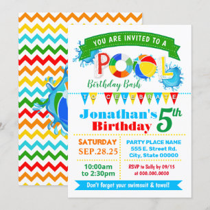 Pool birthday party summer bash invitation