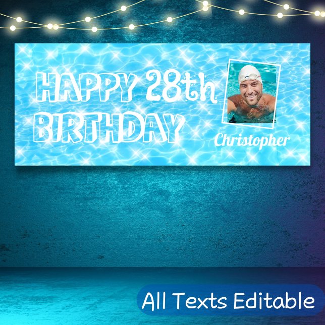 Pool Birthday party Water ripples custom photo Banner (Creator Uploaded)