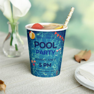 Pool Birthday Party Welcome Sign Paper Cups