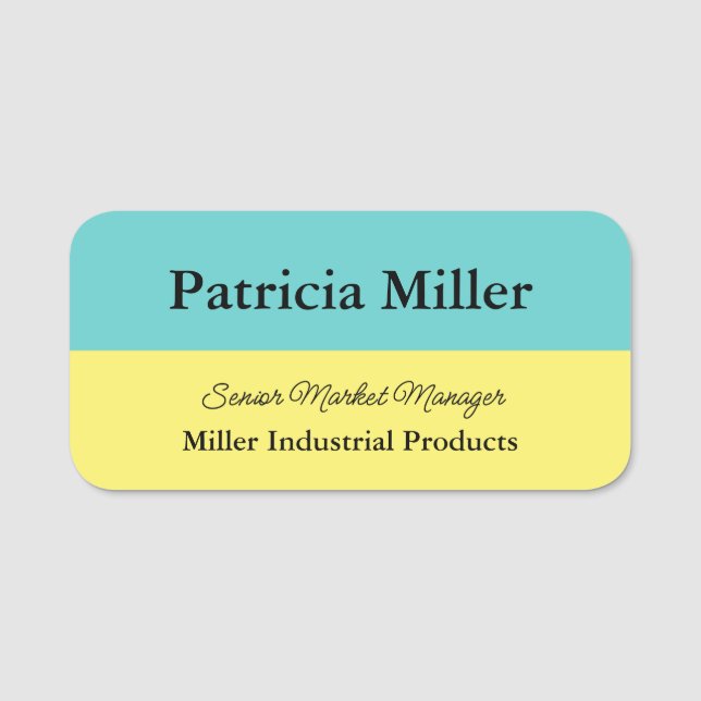 Pool Blue and Yellow Name Title Company Tag (Front)