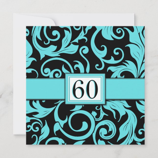 Pool Blue & Black 60th Birthday Party Invitations (Front)