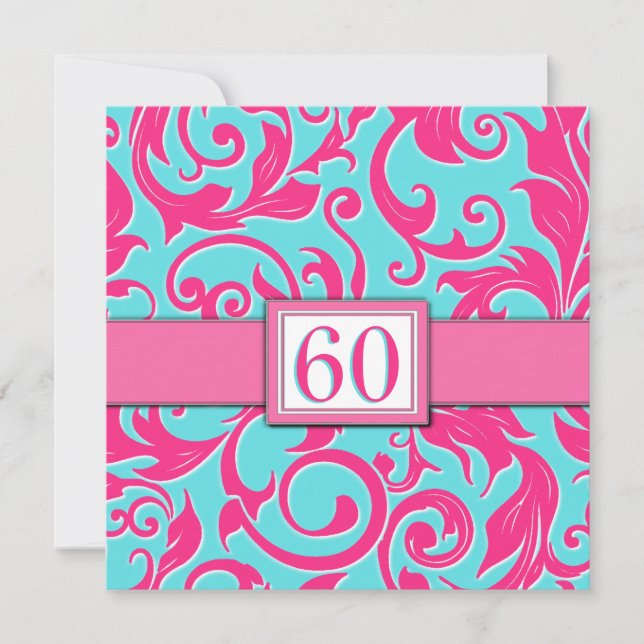 Pool Blue & Pink 60th Birthday Party Invitations (Front)