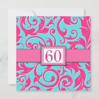 Pool Blue & Pink 60th Birthday Party Invitations