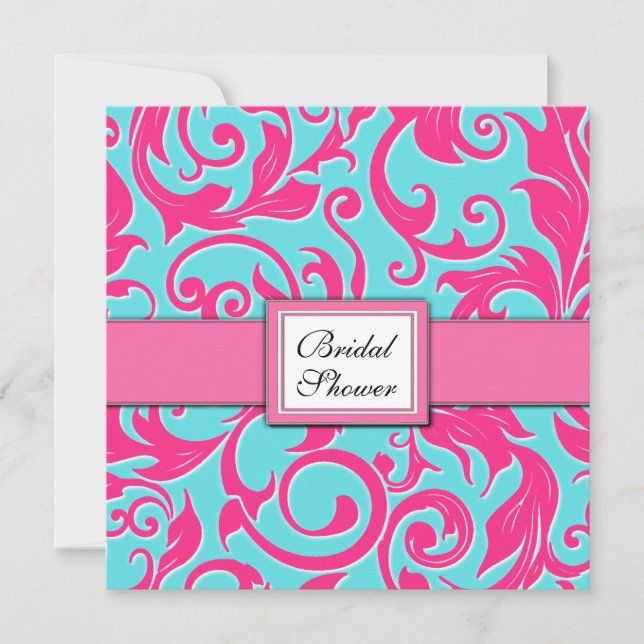 Pool Blue & Pink Bridal Shower Invitations (Front)