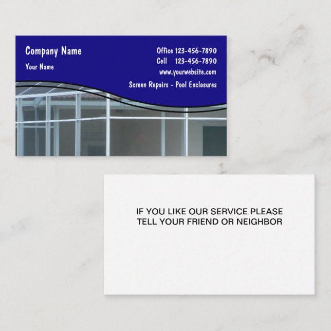 Pool Cage Screen Repair Business Cards (Front/Back)