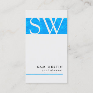 Pool Cleaner Bold Monogram Blue Water BusinessCard Business Card