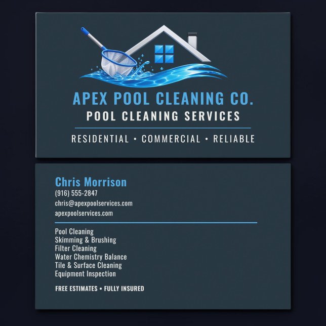 Pool Cleaning Professional Services Business Card (Creator Uploaded)