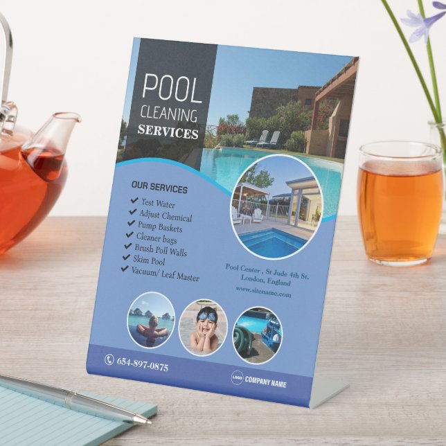 Pool Cleaning Services Pedestal Sign (In SItu)