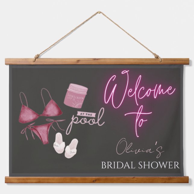 Pool day bridal shower welcome sign hanging tapestry (Front)