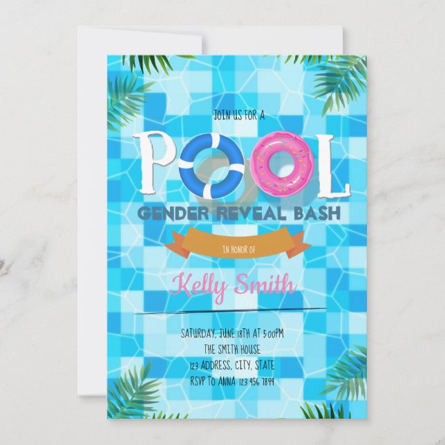 Pool gender reveal party invitation (Front)