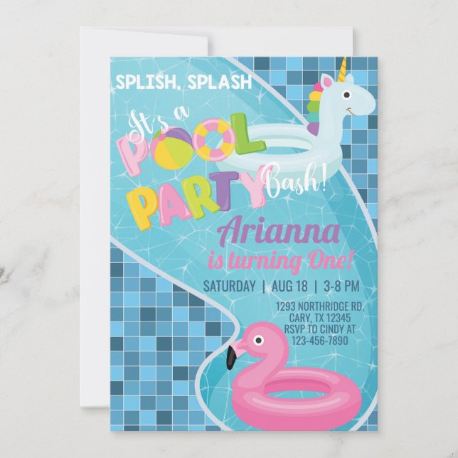 Pool girl birthday invitation, pool invite. invitation (Front)