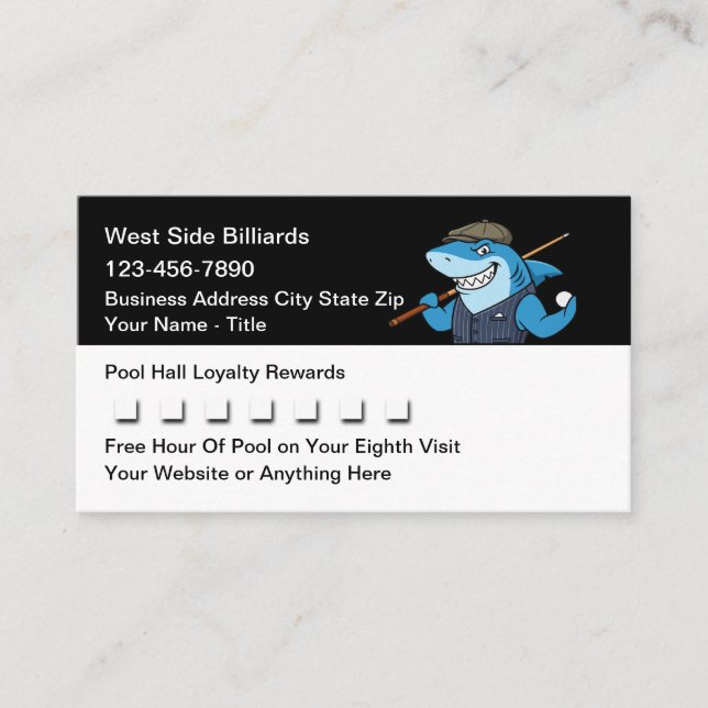 Pool Hall Billiards Customer Loyalty Rewards Card (Front)