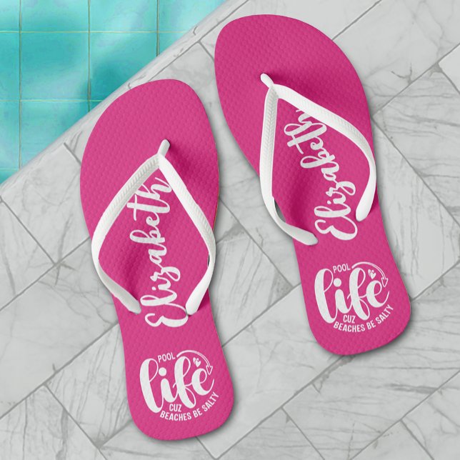 Pool Life Hot Pink Personalised Jandals (Pool Life Hot Pink Personalized Flip Flops)