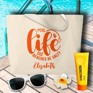 Pool Life Orange Large Tote Bag