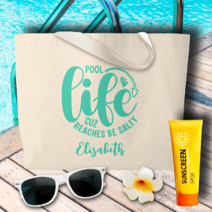 Pool Life Turquoise Large Tote Bag
