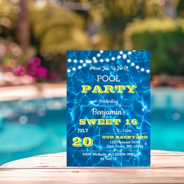 Pool Lights Citrus Lemon Sweet 16 Birthday Invitation (Creator Uploaded)