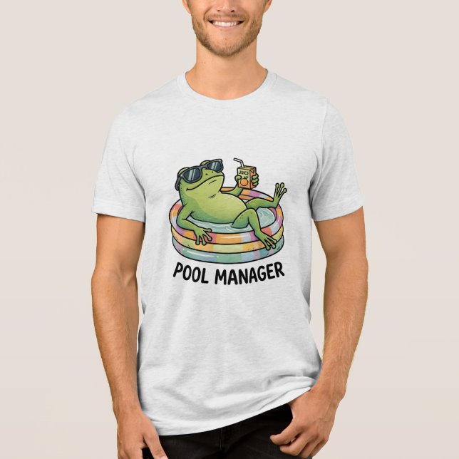 Pool Manager Funny Frog Summer Cartoon Tri-Blend Shirt (Front)