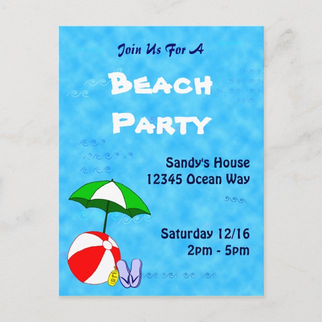 Pool or Beach Party Custom Invitation Postcard (Front)