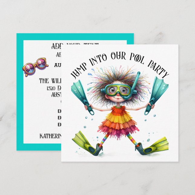 POOL or Beach PARTY Invitation (Front/Back)
