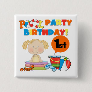 Pool Party 1st Birthday T-shirts and Gifts 15 Cm Square Badge