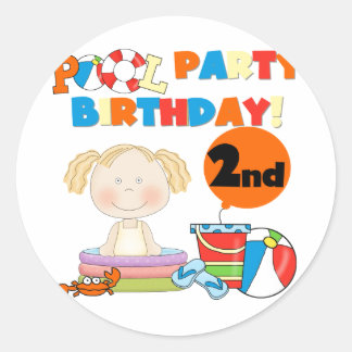 Pool Party 2nd Birthday Tshirts and Gifts Classic Round Sticker
