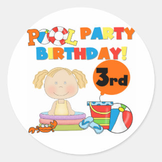 Pool Party 3rd Birthday T-shirts and Gifts Classic Round Sticker