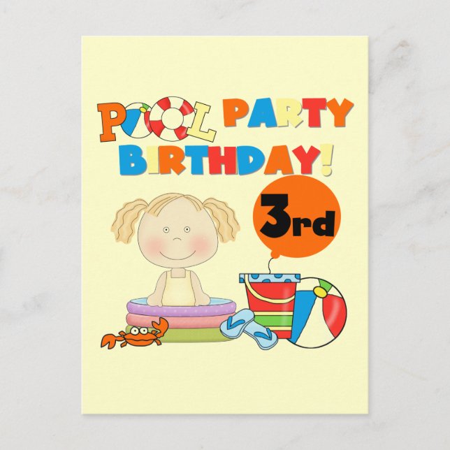 Pool Party 3rd Birthday T-shirts and Gifts Invitation Postcard (Front)