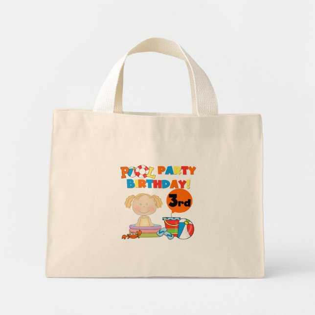 Pool Party 3rd Birthday T-shirts and Gifts Mini Tote Bag (Front)