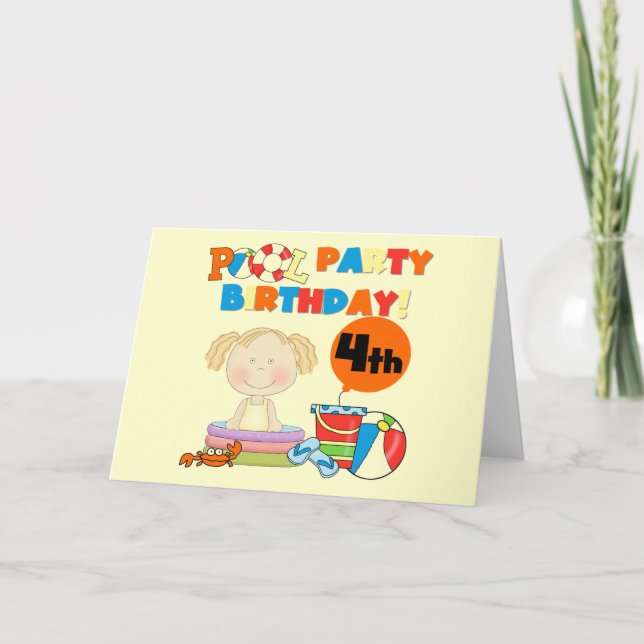 Pool Party 4th Birthday Tshirts and Gifts Card (Front)