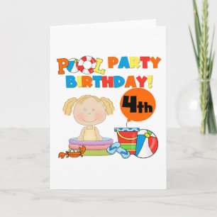 Pool Party 4th Birthday Tshirts and Gifts Card