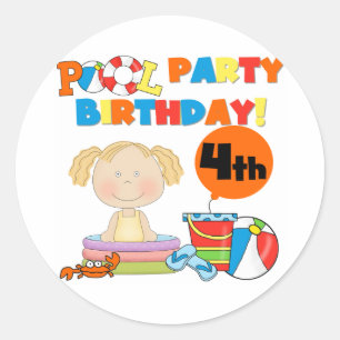 Pool Party 4th Birthday Tshirts and Gifts Classic Round Sticker