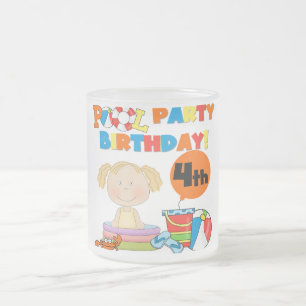 Pool Party 4th Birthday Tshirts and Gifts Frosted Glass Coffee Mug