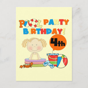 Pool Party 4th Birthday Tshirts and Gifts Invitation Postcard