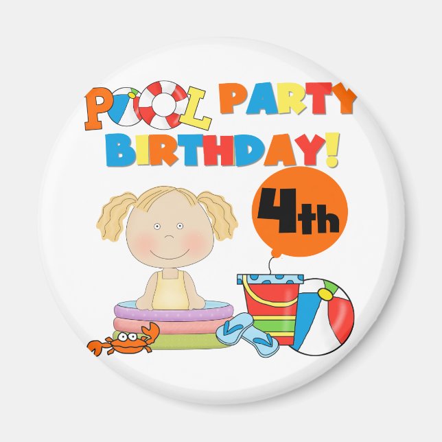 Pool Party 4th Birthday Tshirts and Gifts Magnet (Front)