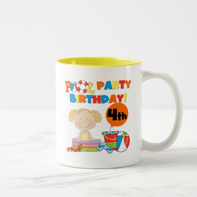 Pool Party 4th Birthday Tshirts and Gifts Two-Tone Coffee Mug (Right)