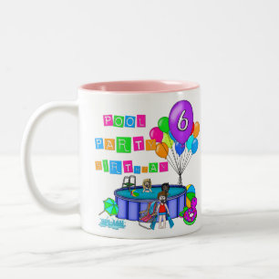 Pool Party 6th Birthday Two-Tone Coffee Mug