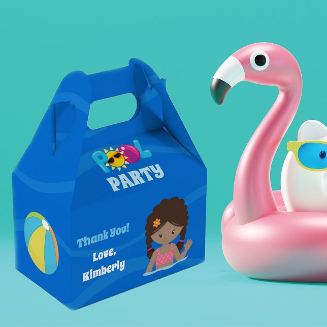 Pool Party African American Birthday Girl Custom Favour Box (Creator Uploaded)