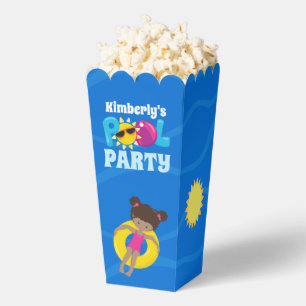 Pool Party African American Girl Birthday Popcorn Favour Box