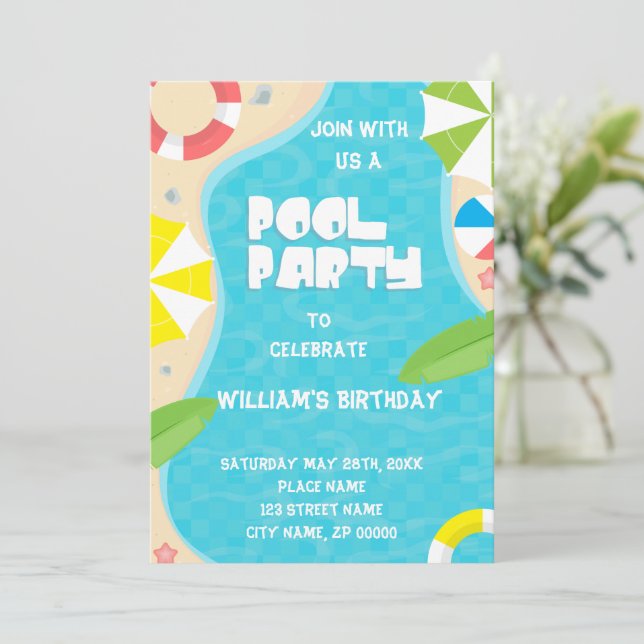 Pool Party Any Age Birthday Invitation (Standing Front)