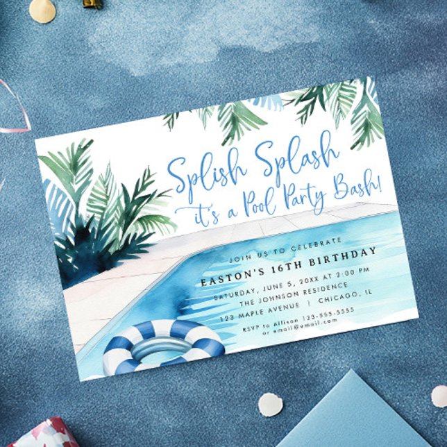 Pool Party Bash Summer boys birthday party Invitation (Creator Uploaded)
